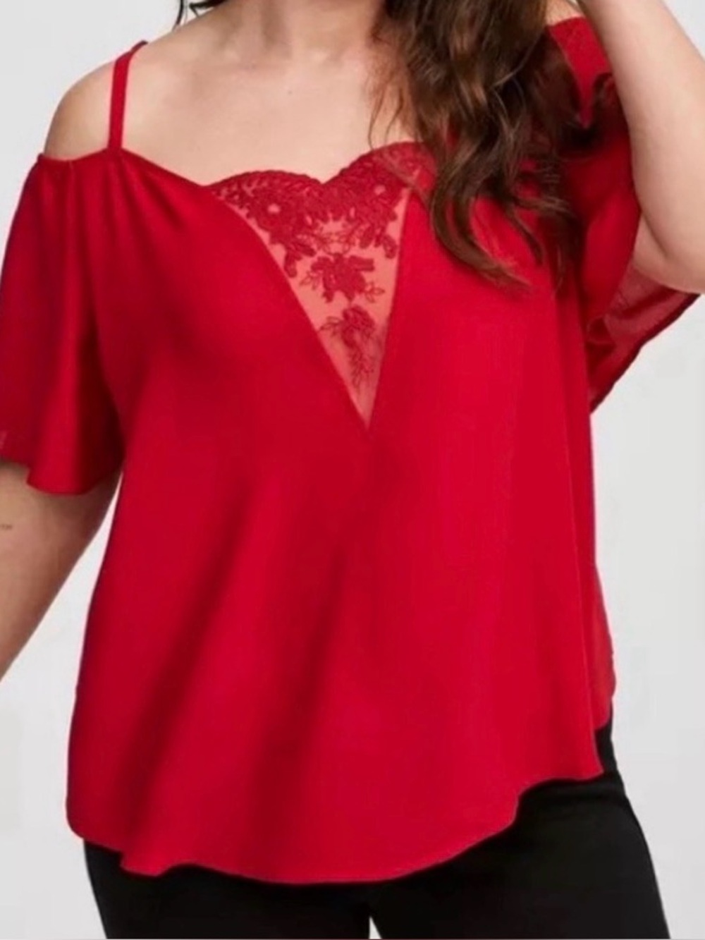 torrid Bright Red Cold-Shoulder Lace-Trim Camisole